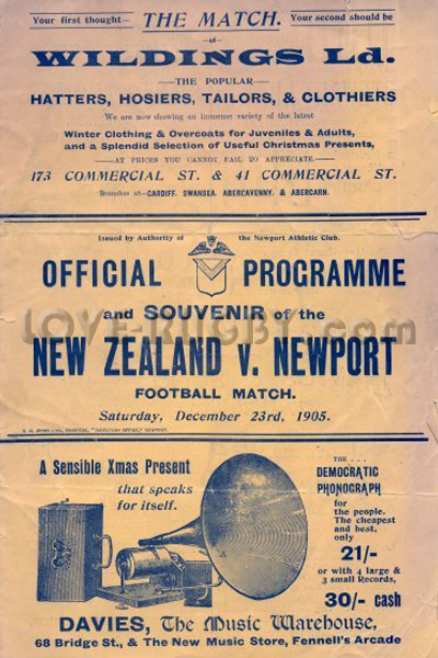 1905 Newport v New Zealand  Rugby Programme